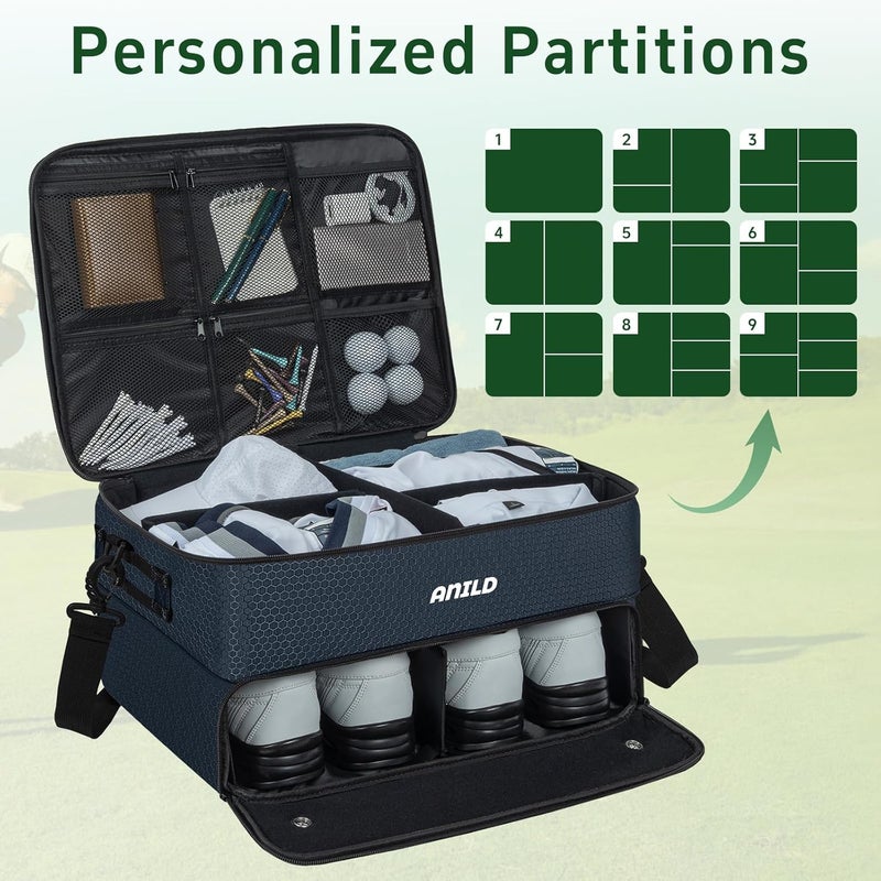 ANILD Golf Trunk Organizer, 2 Layer Golf Storage Case with Separate Ventilated Compartment for 2 Pair Shoes, for Balls, Tees, Clothes, Gloves, Accessories, Golfer Gifts - Image 5